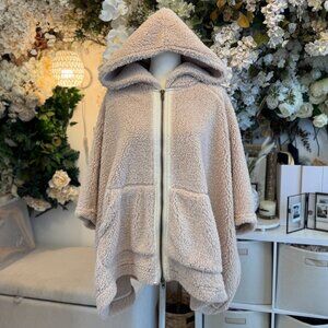 Free People Oversized Hooded Teddy Poncho Sweater Jacket